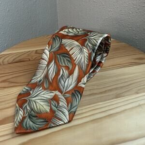 Brioni Silk Tropical Leaves Abstract Vacation Italian Silk Tie - Orange OS